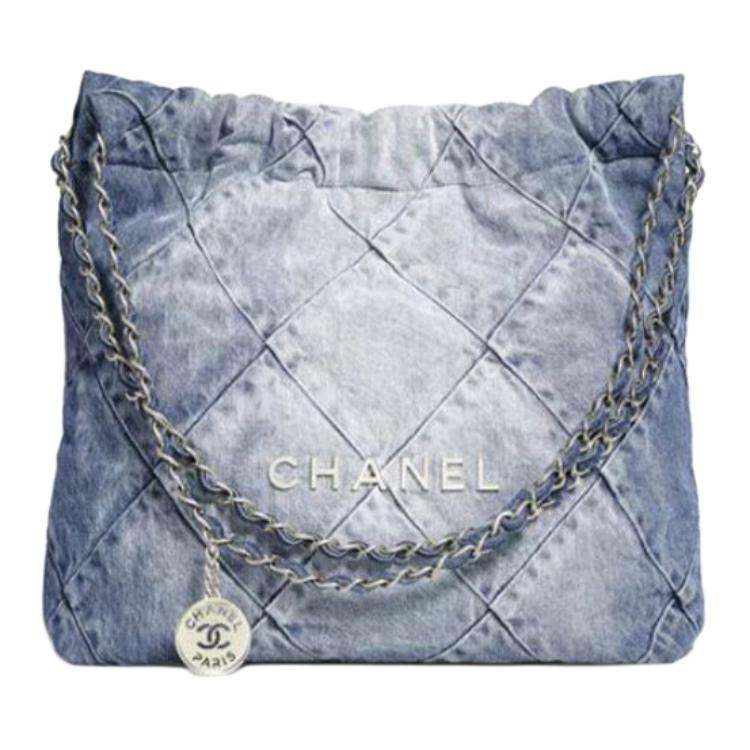 

CHANEL Потрепанная джинсовая сумка мусорка Женская потертая джинсовая голубая