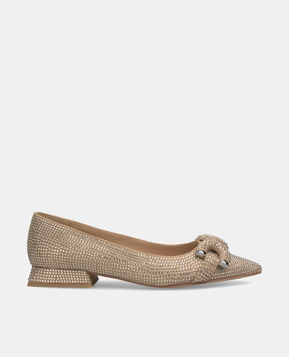 Женские балетки с блестками и заостренным носком Alma En Pena, бежевый