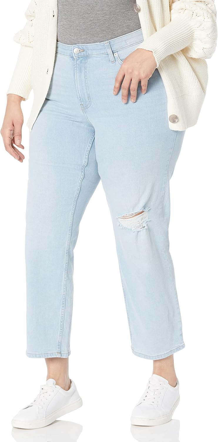 

Calvin Klein женские джинсы больших размеров с высокой посадкой и прямыми джинсами с эффектом разрушения, Finland