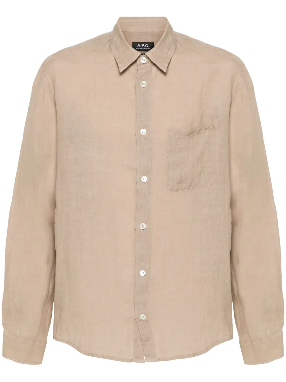 

Льняная рубашка с вышитым логотипом A.P.C., нейтральный