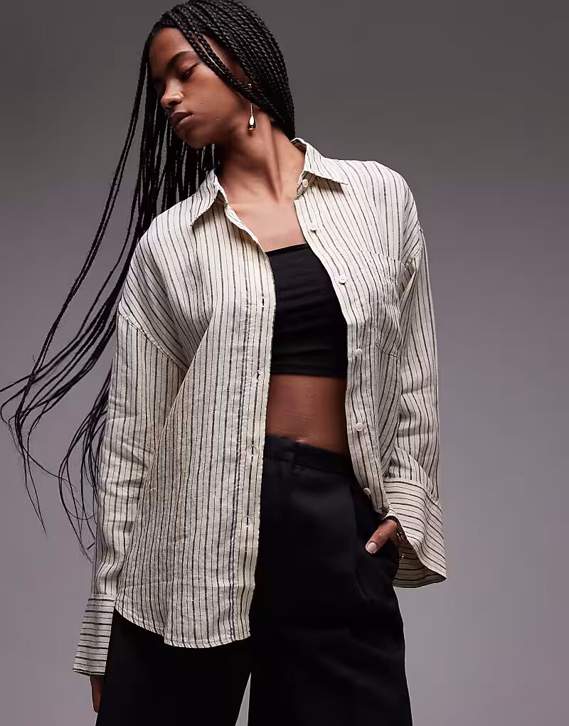 

Льняная рубашка свободного кроя бежевого цвета Arket