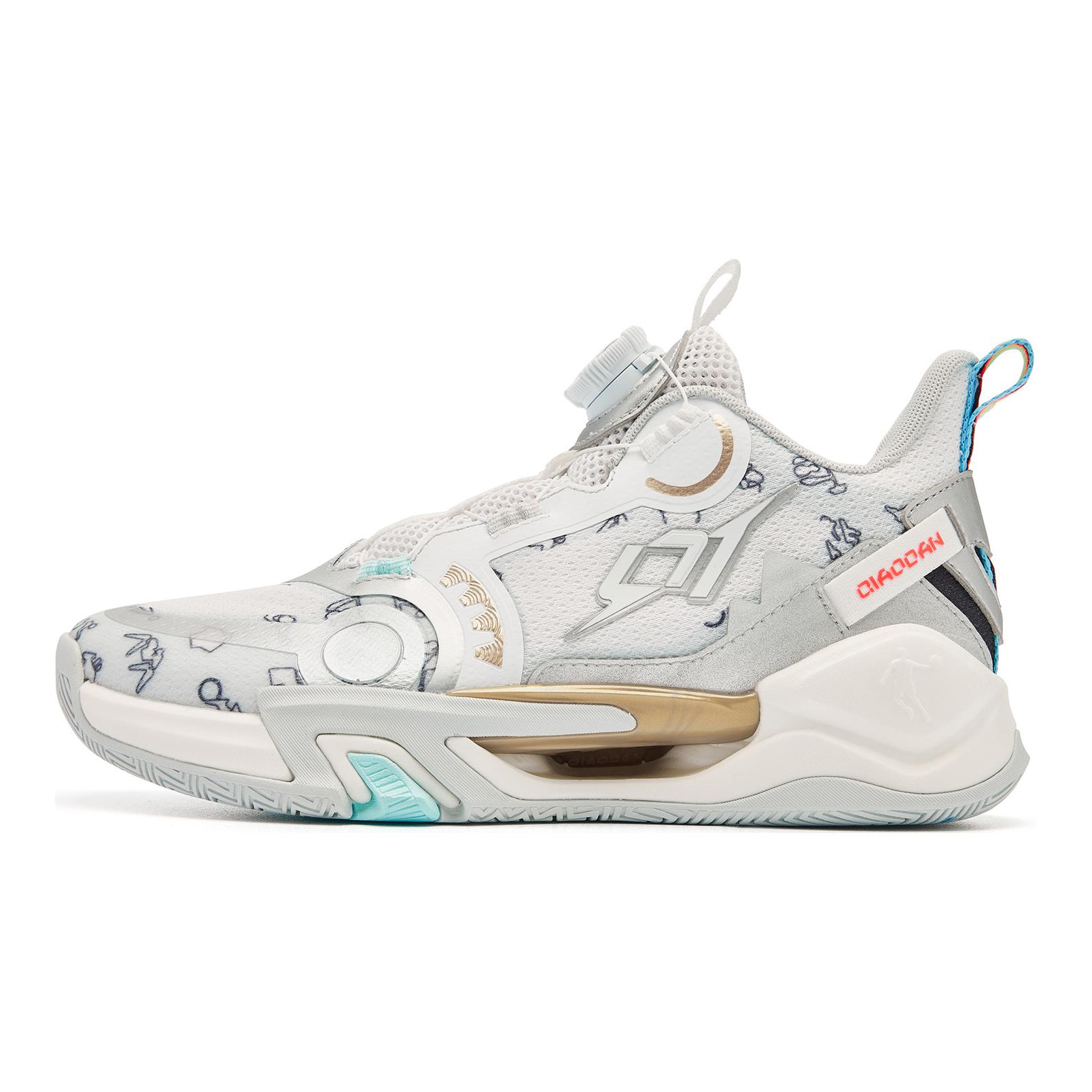 

QIAODAN Кроссовки Phantom Anti-Slip Wear-Resistant Low-Top Children's Basketball Shoes White Gray Gold Teenagers