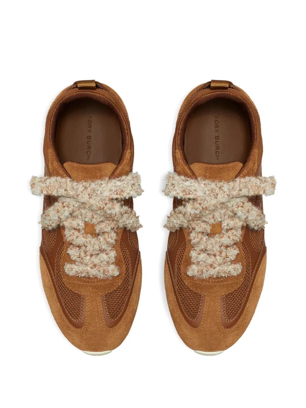 Кожаные кроссовки с вставками из сетки Tory Burch, коричневый — фото 3