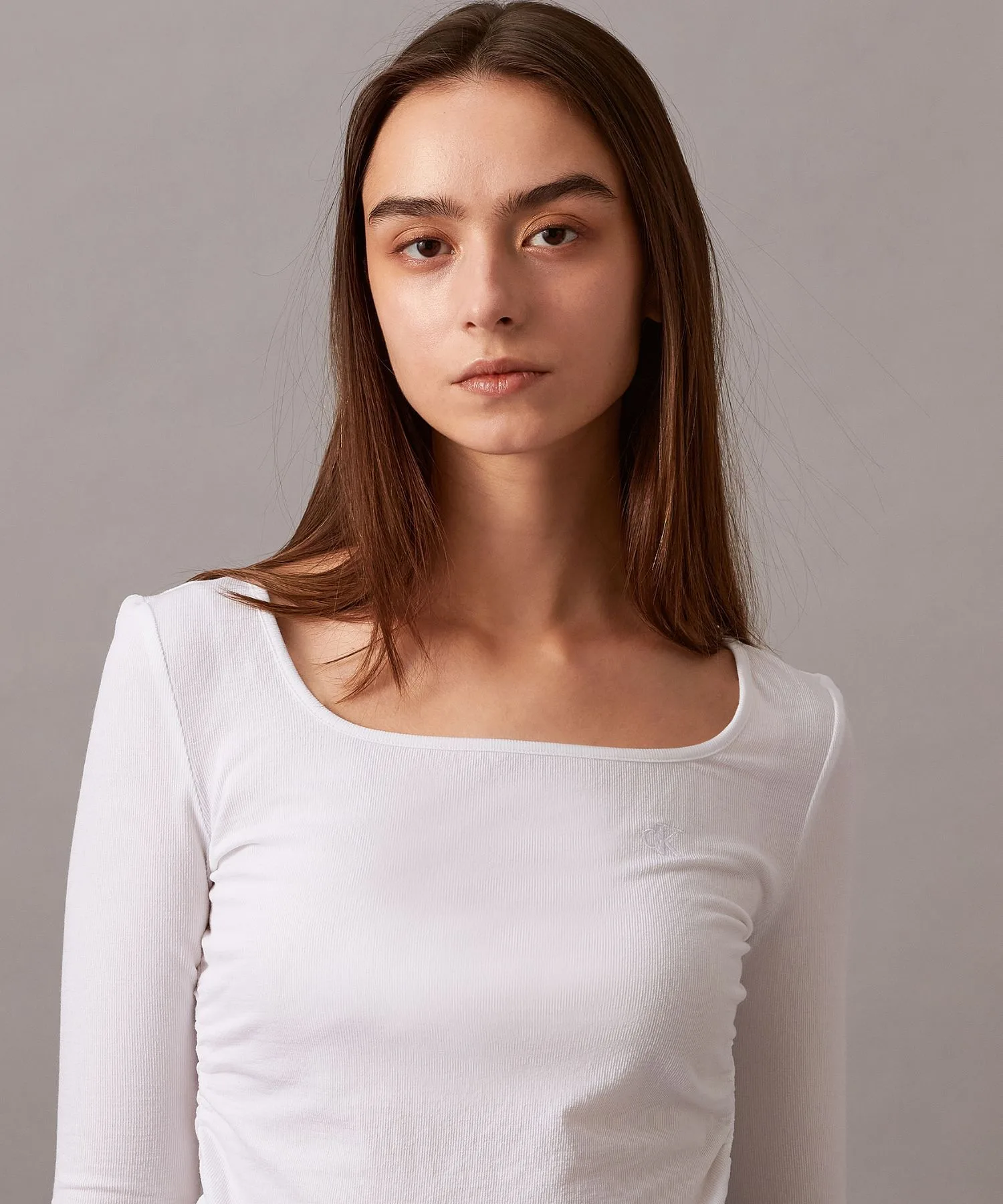 Женский топ с длинным рукавом квадратный вырез Calvin Klein J225097 зеленый — фото 2
