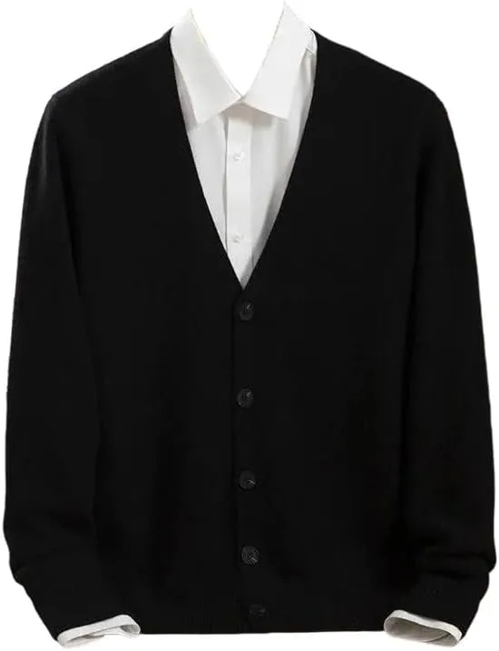 

Мужской вязаный кардиган с V-образным вырезом, свободный крой, однотонный