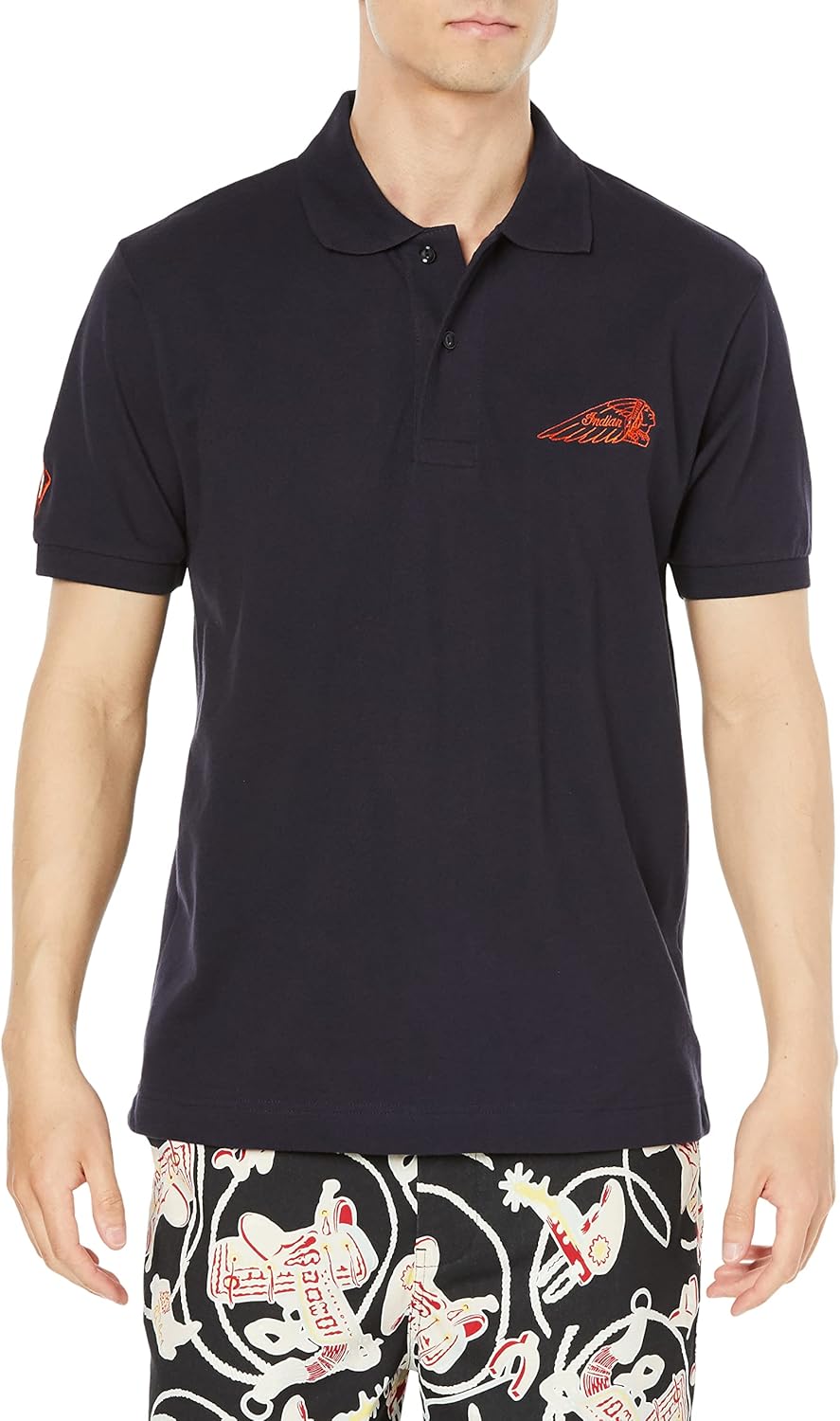 

Индийская рубашка-поло IC-2722 из плотной ткани, с вышивкой в виде головы и символа навахо Indian, темно-синий