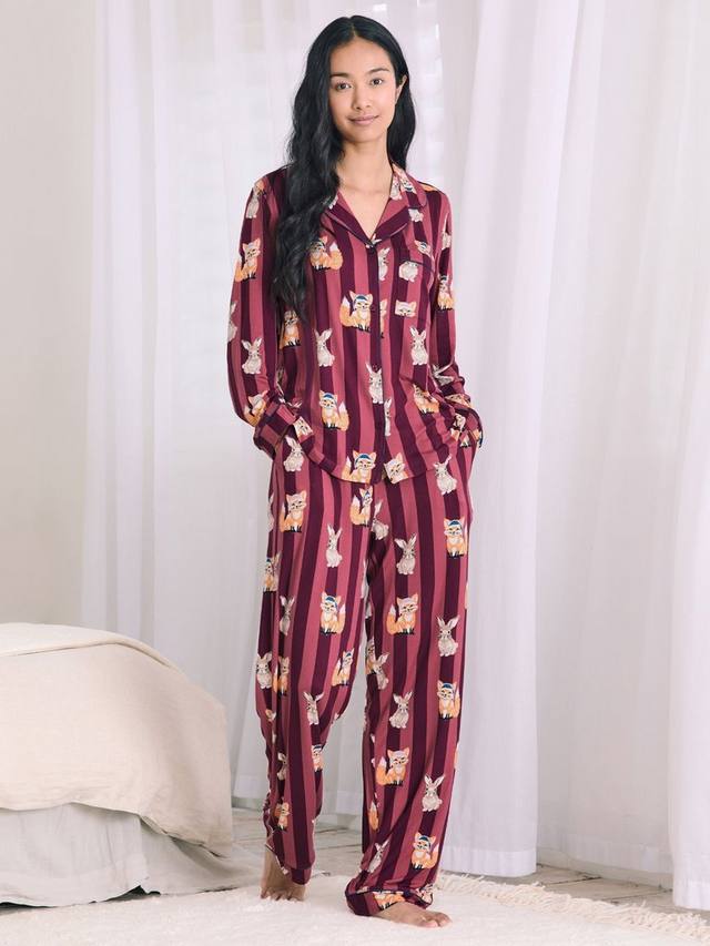

Пижамный комплект Fox & Hare с пуговицами Chelsea Peers, Burgundy