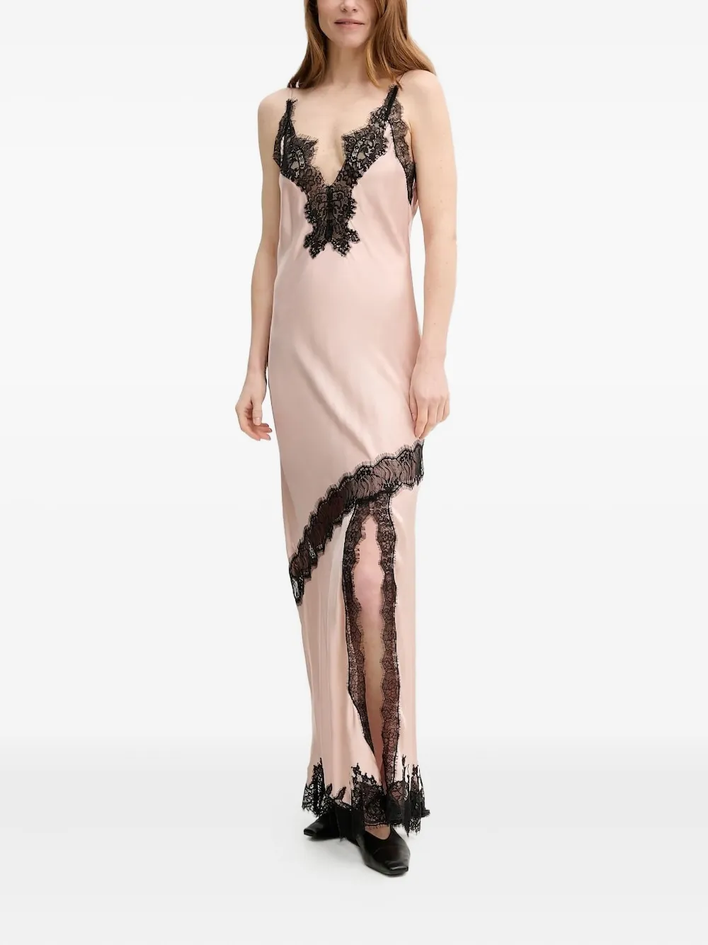 

Шелковое платье-комбинация с кружевом Herskind, розовый