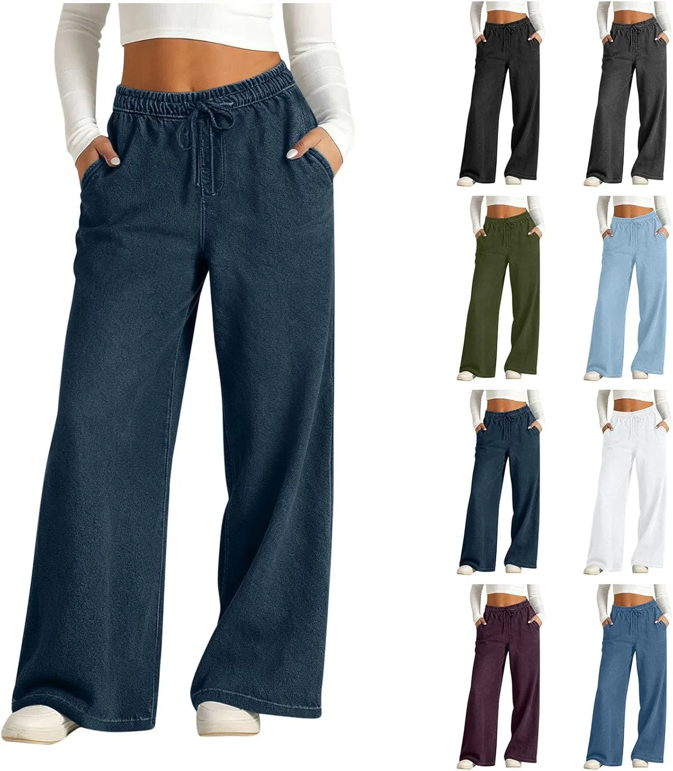 Джинсы широкие, High Waisted, Dark Blue
