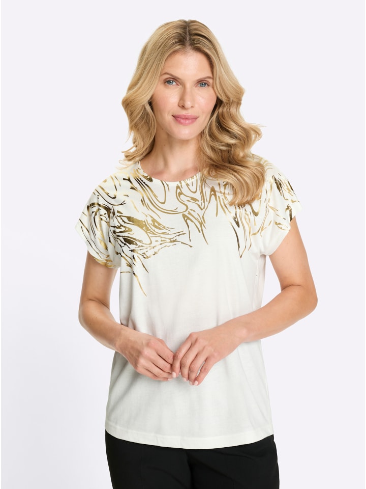 

Рубашка с короткими рукавами цвета экрю и золота Sieh an!