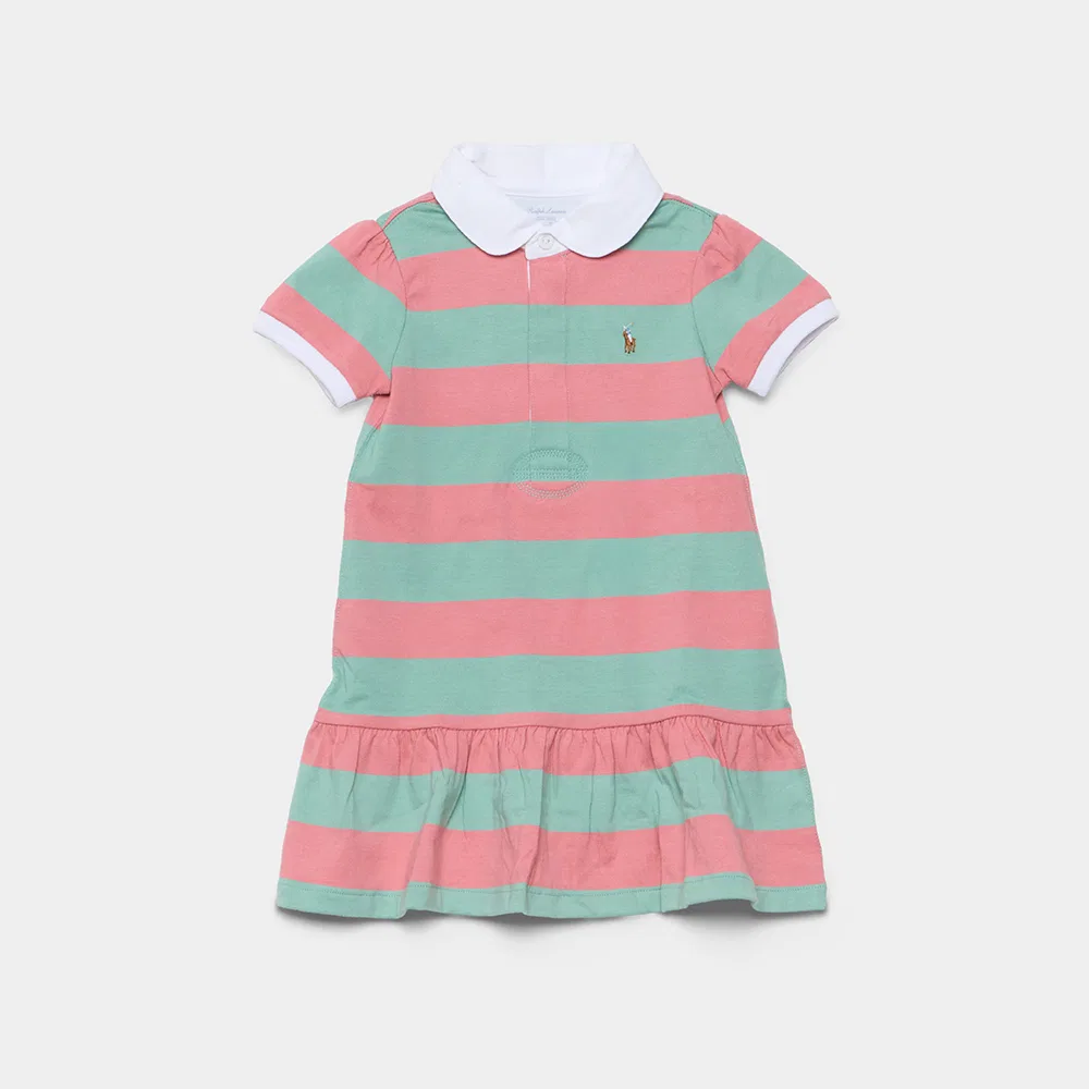 Детское полосатое хлопковое платье-регби с трусиками розового цвета от Polo Ralph Lauren Children