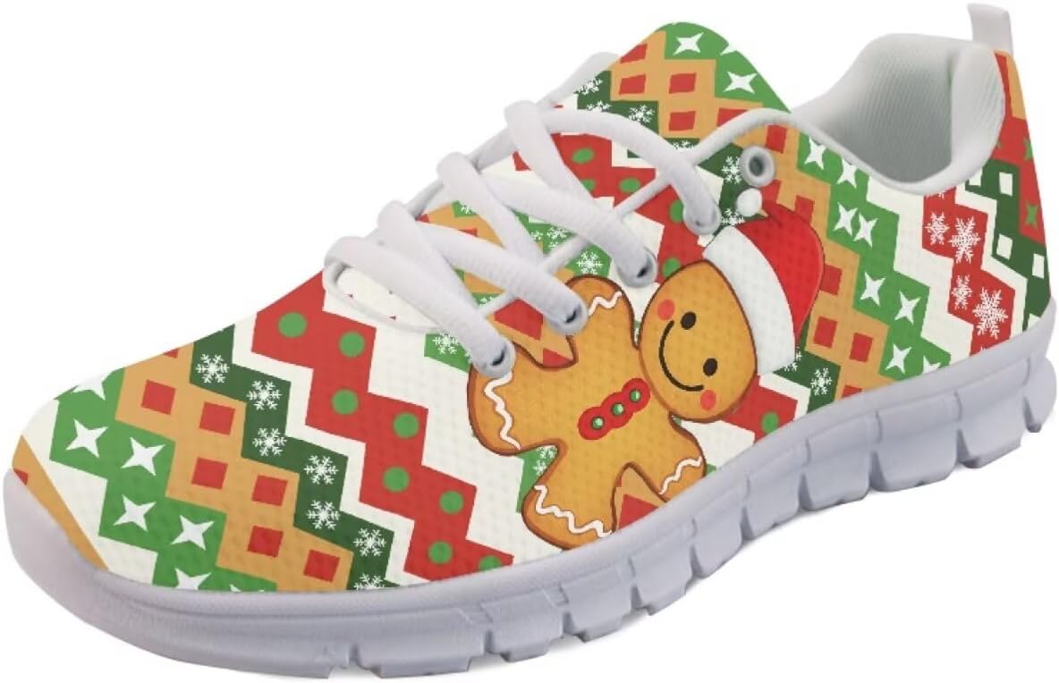 

Кроссовки Forchrinse для женщин и мужчин, дышащие, на шнуровке, для бега, повседневные, с сеткой, противоскользящие, теннисные, Christmas Gingerbread Man Printed