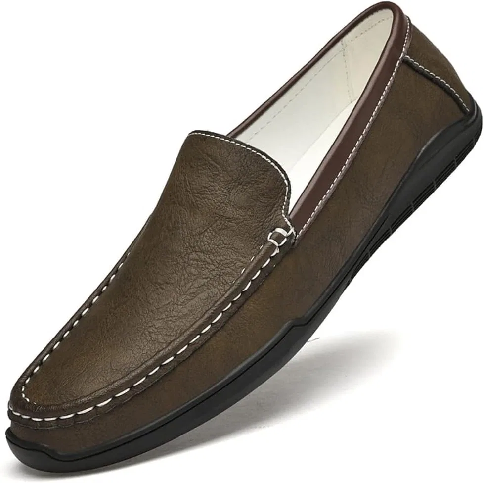 Мокасины кожаные Mens Loafers Moccasins Shoes, коричневый SayfuR — фото 2