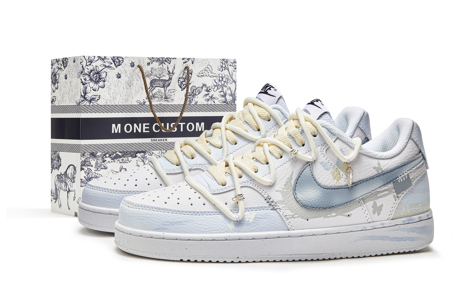 

Nike Court Vision 1 Износостойкие Быстросохнущие Низкие Кроссовки для Скейтбординга Мужские Бело-Голубые