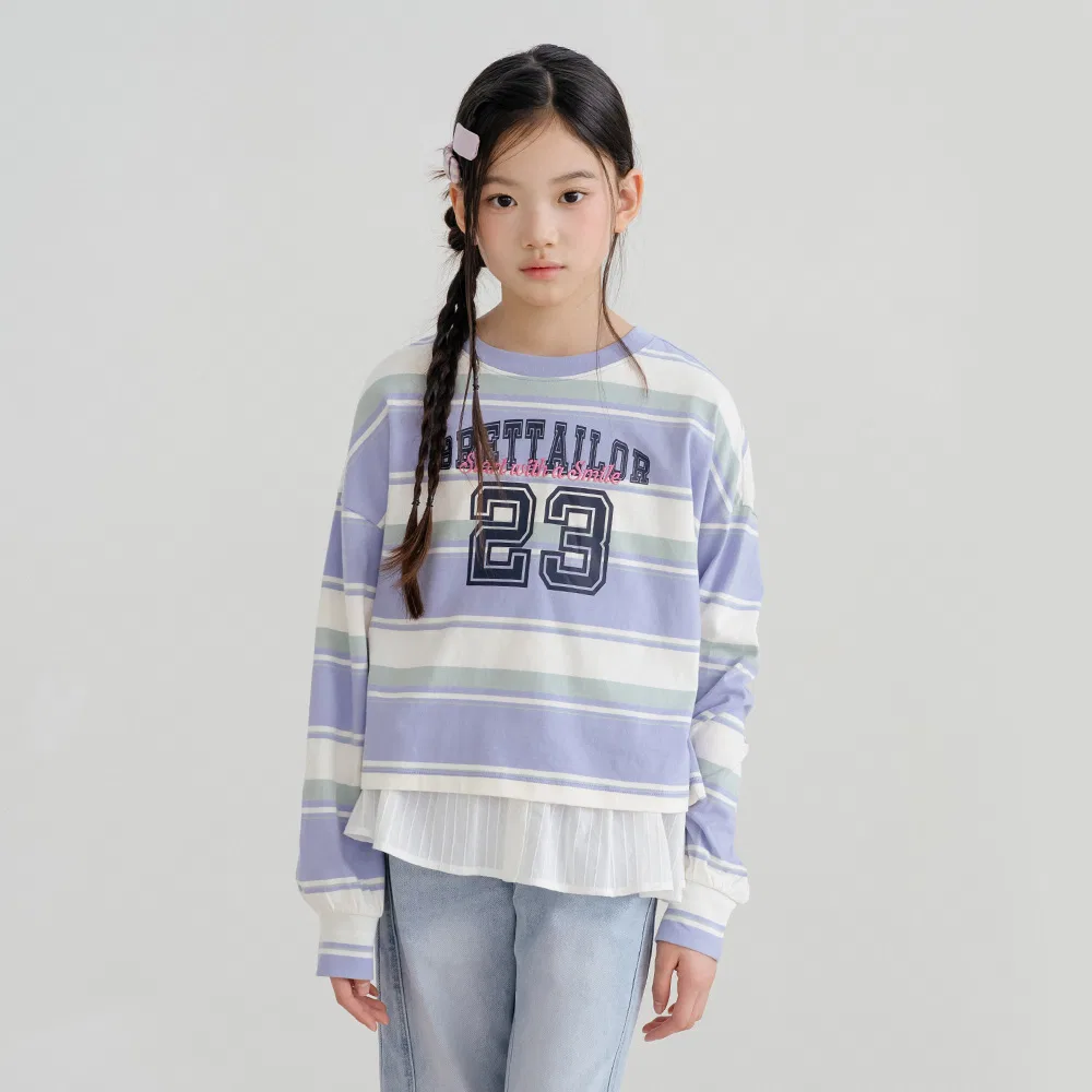 Детская полосатая футболка Playful Semi-Crop, синяя, от Brettailor
