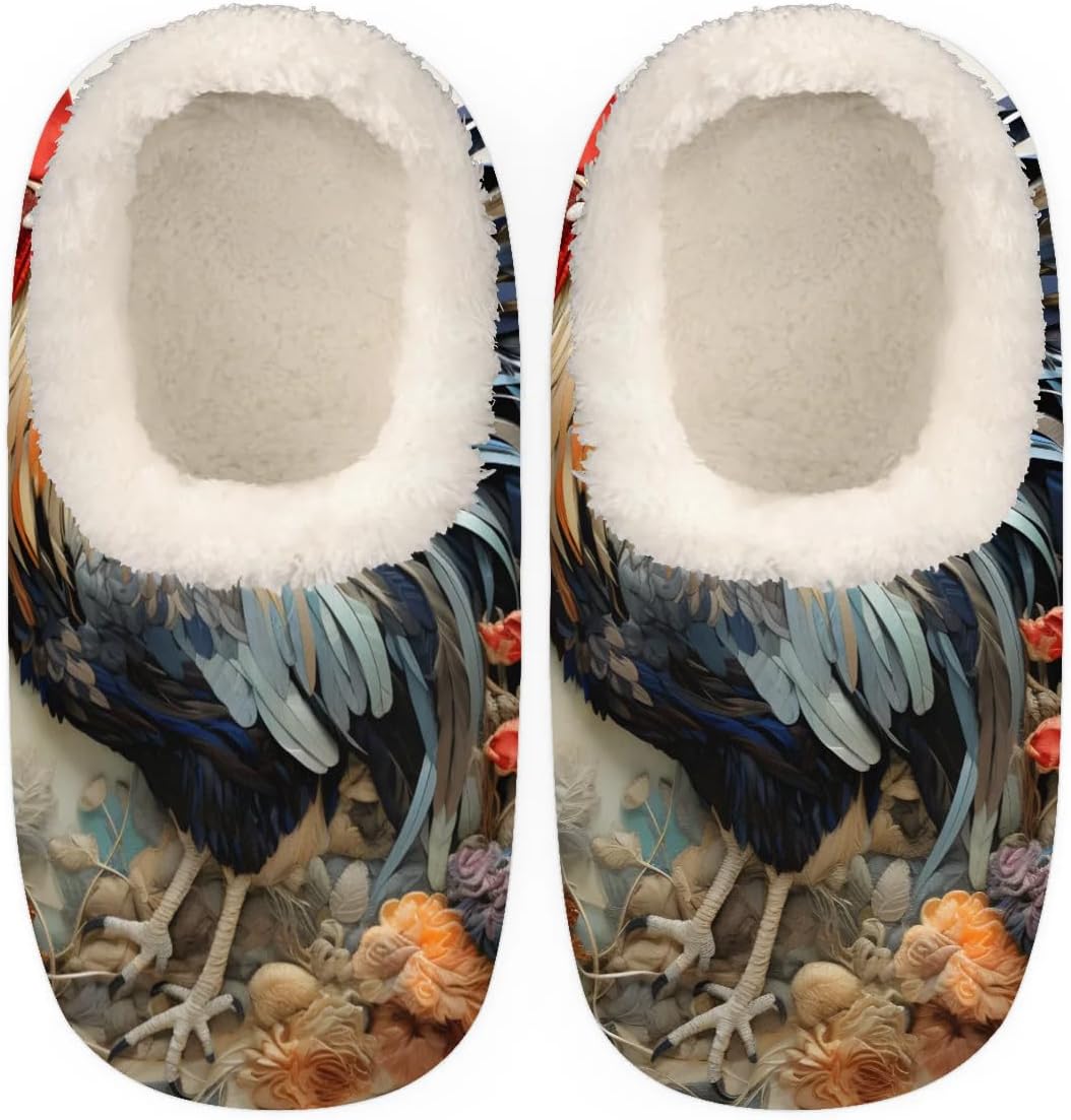 

Тапочки QsirBC с рисунком петуха и цветами для женщин и мужчин, мягкие с эффектом памяти, с противоскользящей подошвой, для дома и улицы, уютные, пушистые и теплые, Rooster Flowers Xl