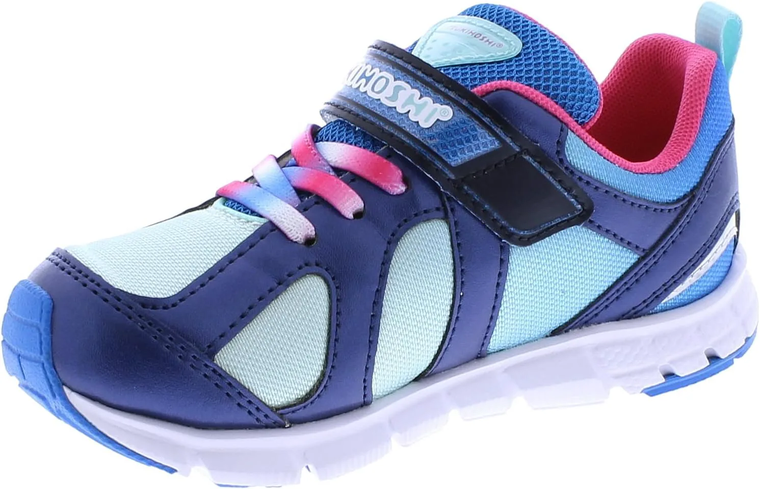 Детские кроссовки TSUKIHOSHI Rainbow Kids - с застежкой на ремешок, пригодные для стирки в машине, с широкой носочной частью и противоскользящими, немаркими подошвами, для детей 4-12 лет, темно-синий/мятный — фото 4