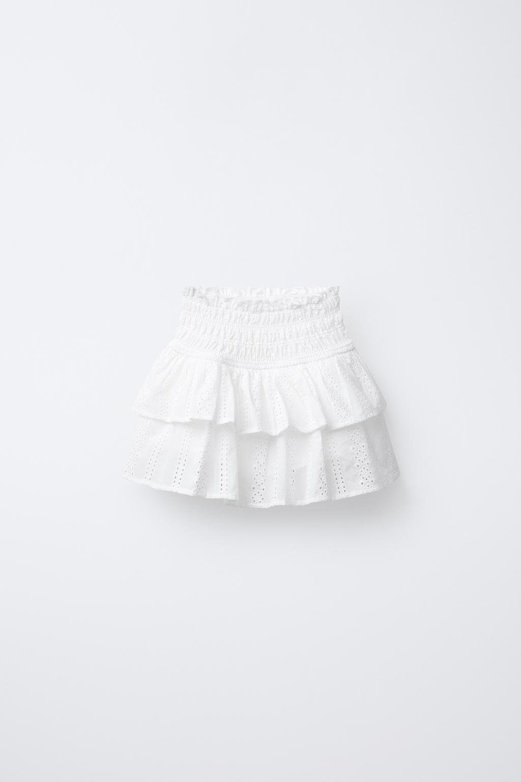 

Юбка-бермуды с вышивкой шиффли ZARA, белый