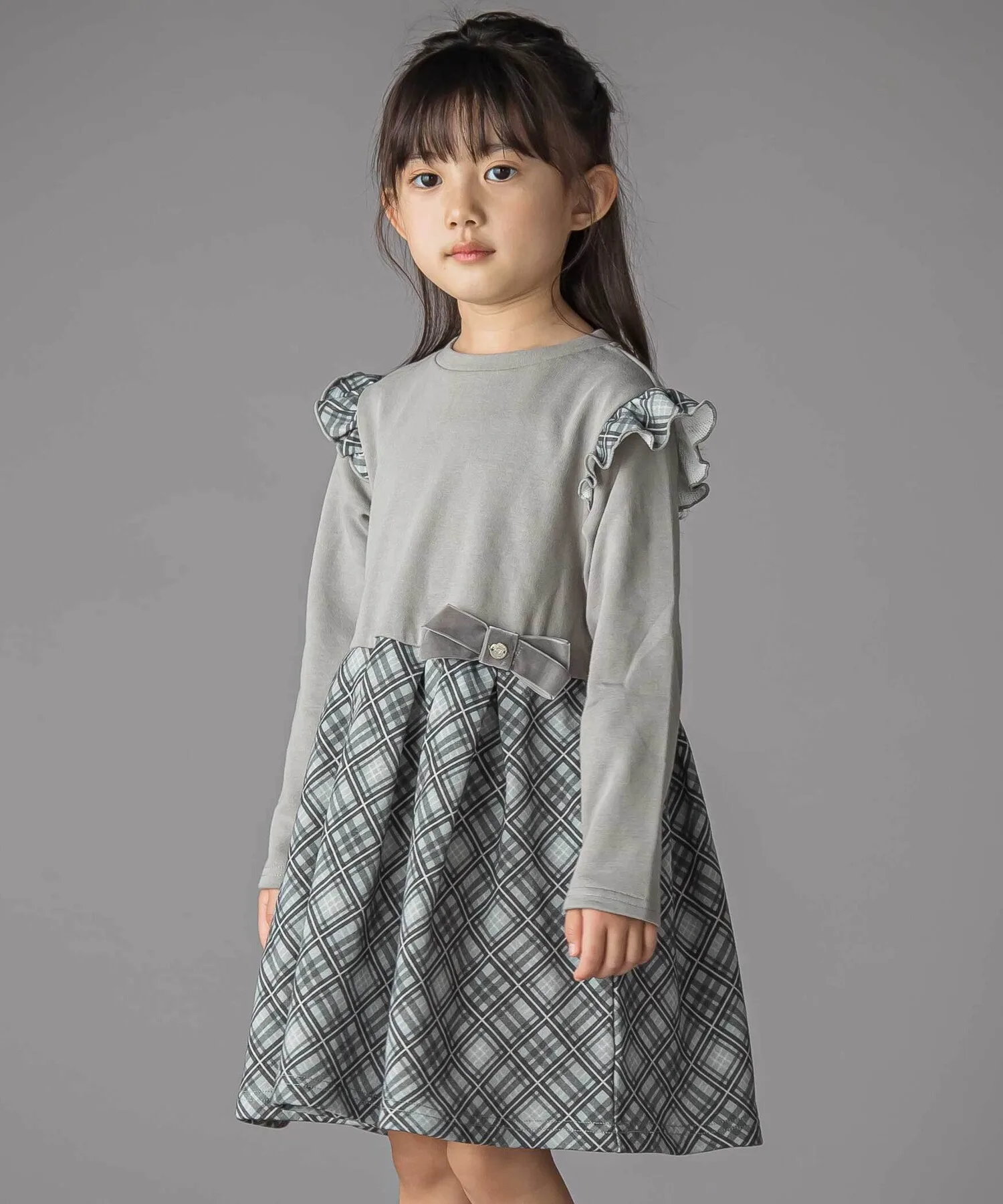 Детское платье BeBe Petits Pois Vert в клетку с рюшами