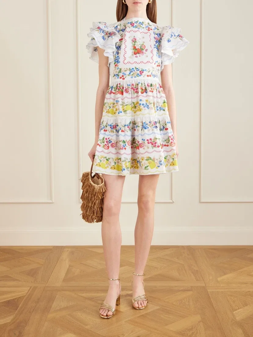 Мини-платье Margarita из хлопкового поплина с рюшами и цветочным принтом Mary Katrantzou, мультицвет — фото 2