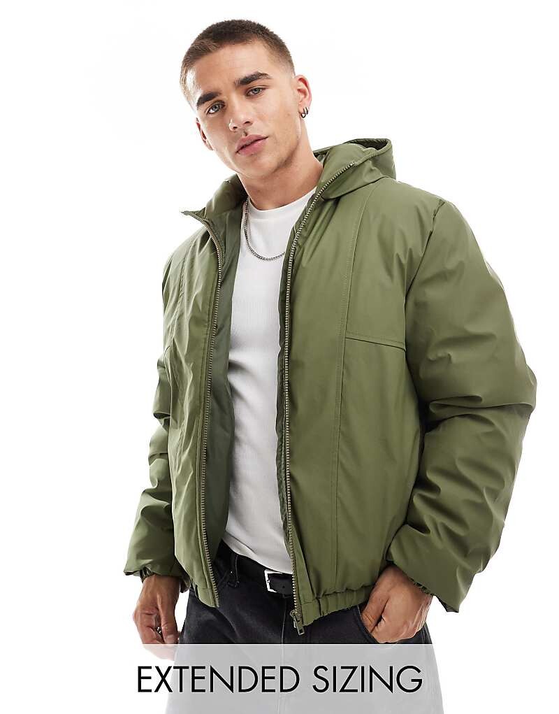 

Зеленая водоотталкивающая прорезиненная куртка-пуховик ASOS DESIGN