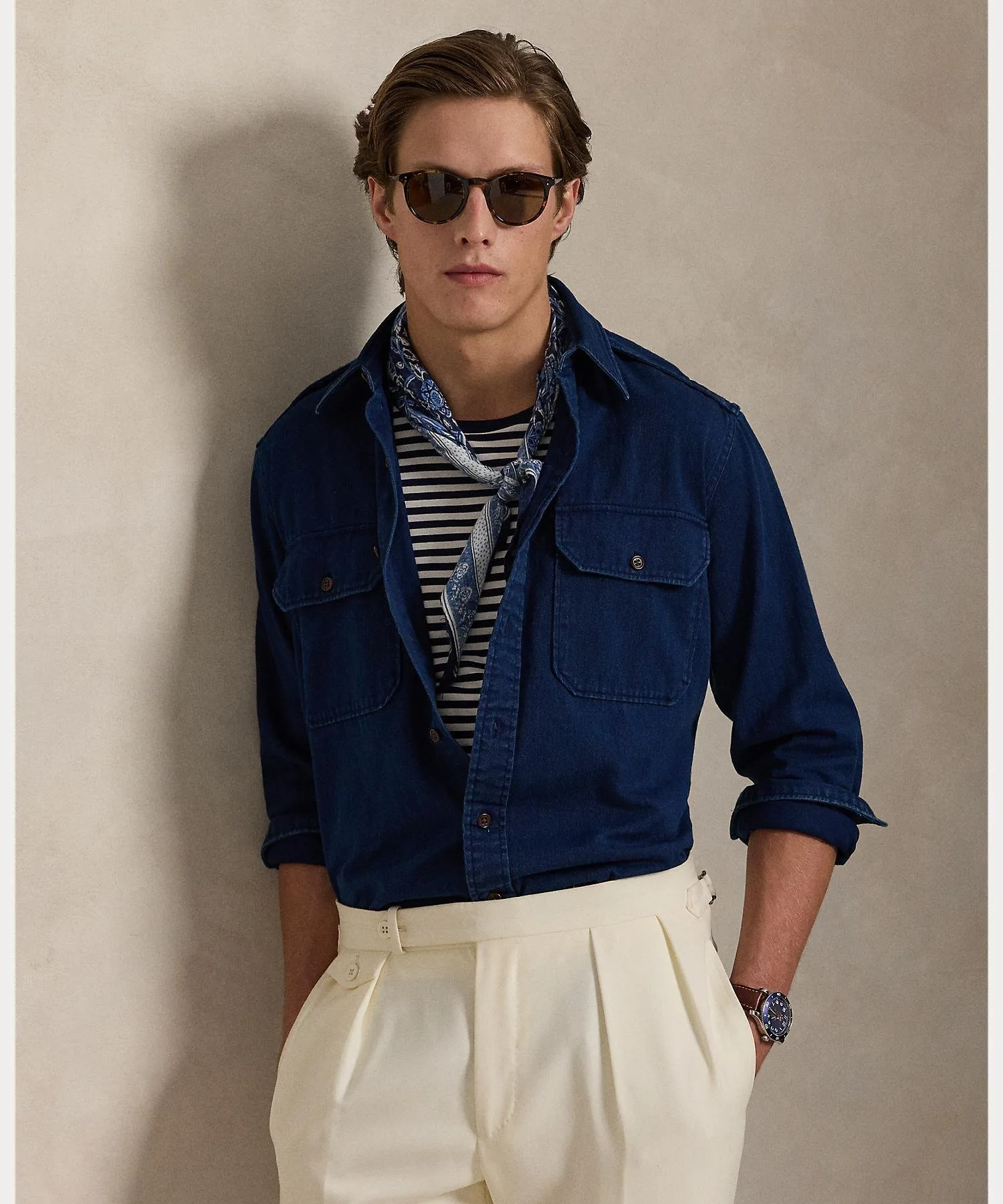 Классическая рабочая рубашка-чинос цвета индиго Polo Ralph Lauren, 400 Blue