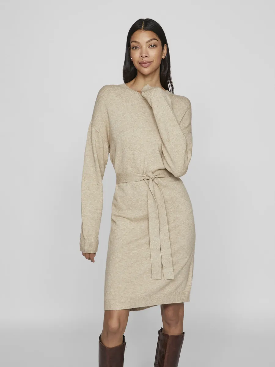 

Вязаное платье Vila "VIRIL O-NECK L/S BELT KNIT DRESS - NOOS", цвет Natural Melange