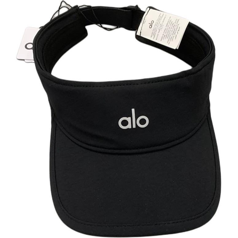 

Alo Yoga Унисекс черная шляпа от солнца из ткани, Black with White Logo