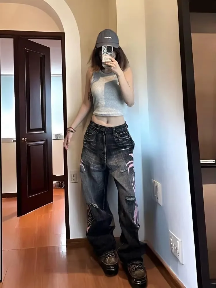 

Унисекс джинсы Y2K в стиле стритвир с принтом тотем Xojbzoo