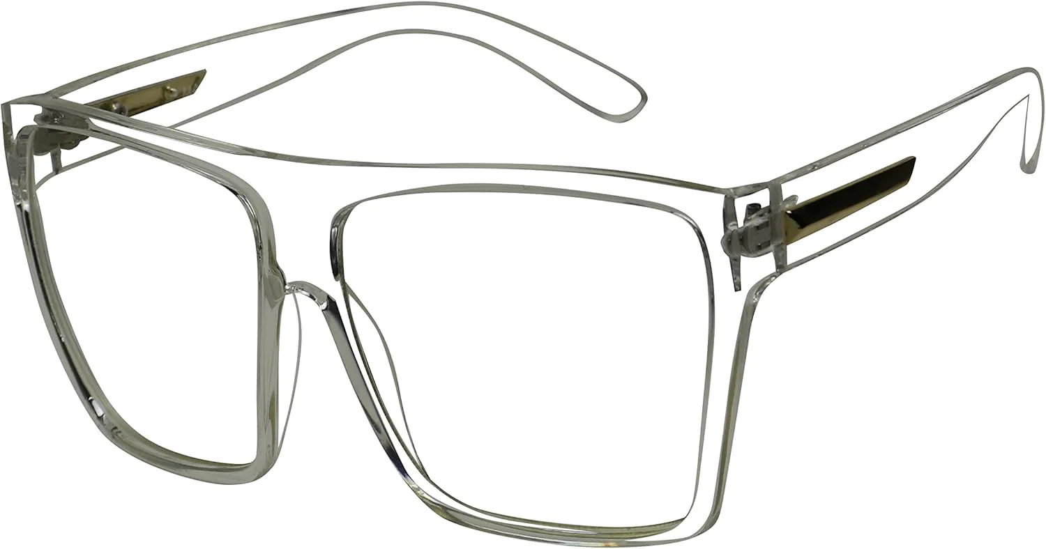 

Солнцезащитные очки ShadyVEU Basik Eyewear - увеличенные трапециевидные солнцезащитные очки с плоским верхом и прозрачными линзами, оправа XL, Clear Frame