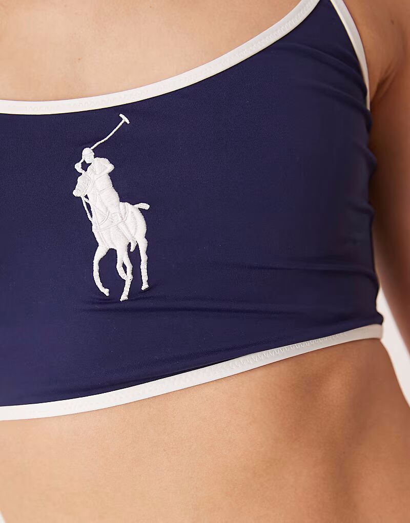 Укороченный бикини-топ с логотипом в темно-синем цвете Polo Ralph Lauren — фото 3