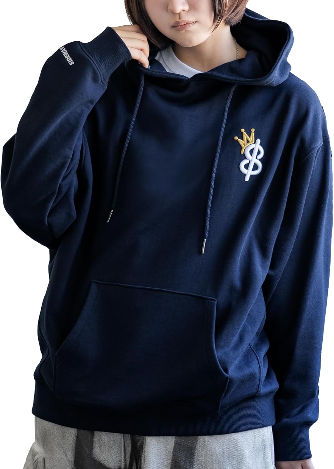 

Толстовка с капюшоном Improbes SIDEWAYSTANCE, с толстой вышитой эмблемой в виде короны и буквы S, на флисовой подкладке, мужская Improves, темно-синий