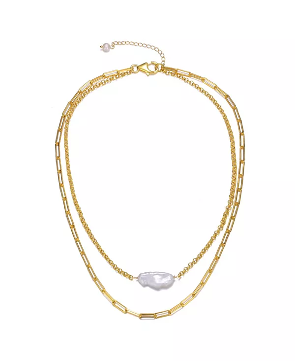 

Многослойное ожерелье из стерлингового серебра 14 карат с натуральным пресноводным жемчугом и клешней лобстера Genevive, gold