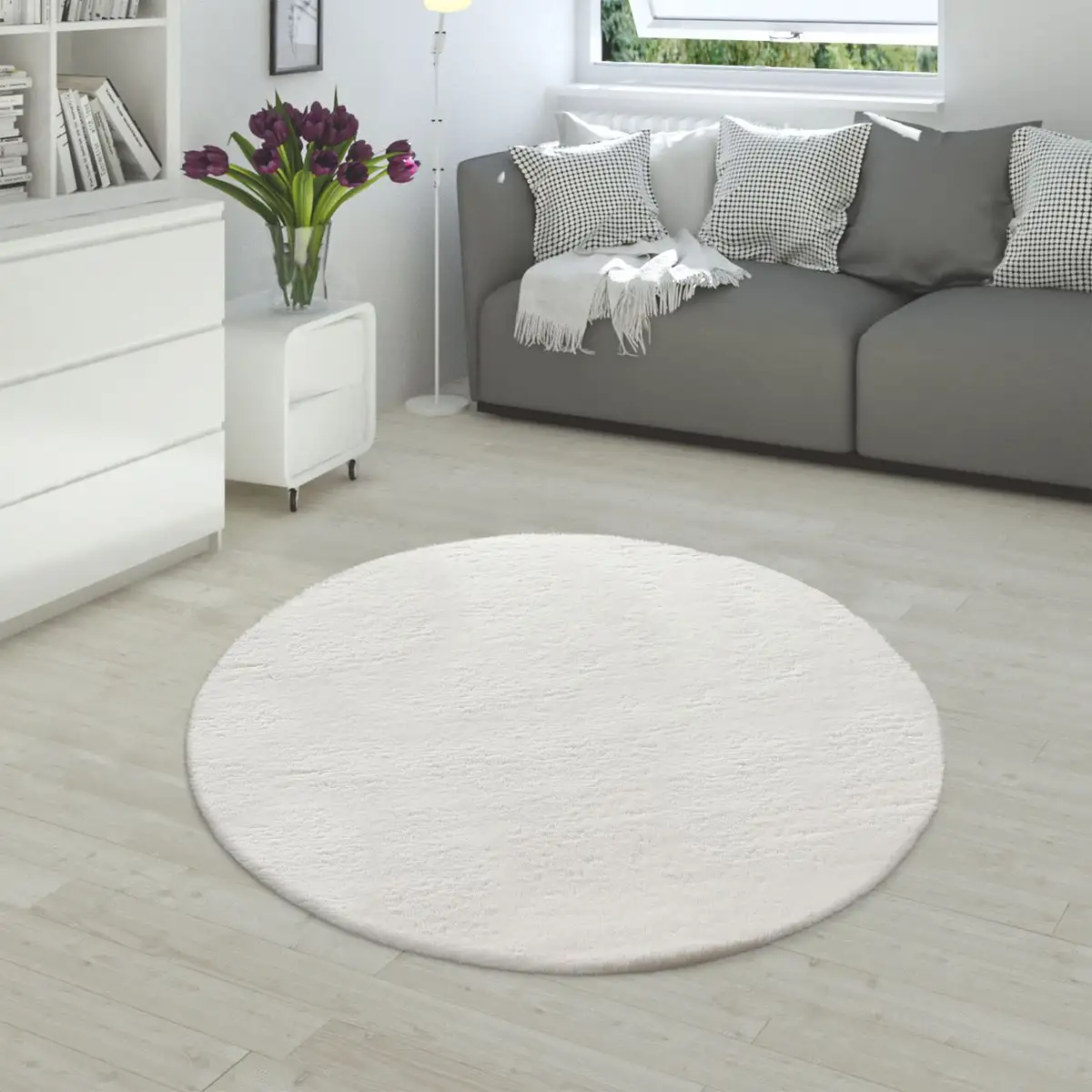 

Меховой ковер Paco Home "Rabbit 780", круглый, искусственный мех, ощущение кроличьего меха, настоящий приятный ковер, однотонные цвета Ø 200 см, цвет cream