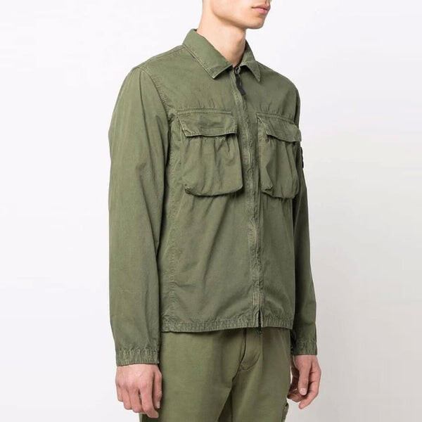 Куртка brushed cotton 2-pocket shirt jacket 'olive' Stone Island, зеленый — фото 3