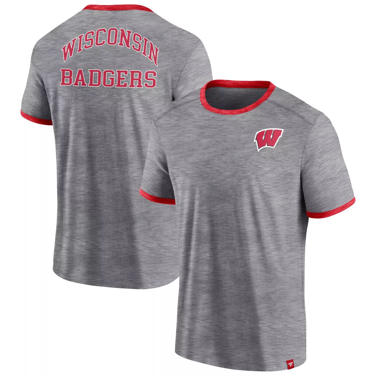 

Мужская классическая футболка с логотипом Heather Grey Wisconsin Badgers Stack Ringer Fanatics