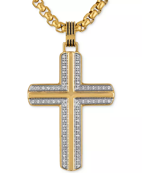 

Ожерелье с подвеской в виде креста с бриллиантами 22 дюйма (1/3 карата) из нержавеющей стали с ионным покрытием золотистого оттенка Esquire Men'S Jewelry, gold-tone
