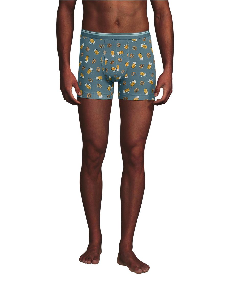 

Мужские удобные трикотажные трусы-плавки - длина внутреннего шва 4,5 дюйма, комплект из 3 штук Lands' End, Teal beer and pretzels