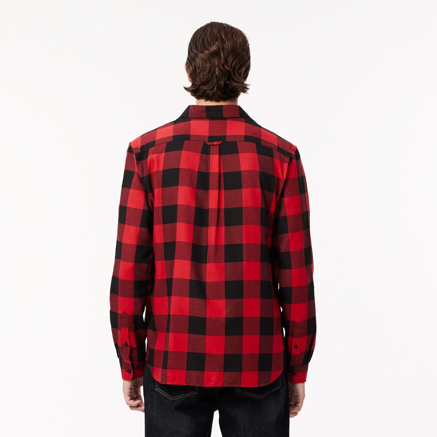 Lacoste мужская длинная рубашка в клетку Gingham на пуговицах, Black/Red — фото 3