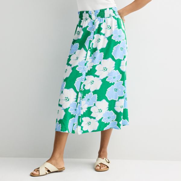 

Женская юбка миди на пуговицах спереди Sonoma Goods For Life, цвет green peri floral