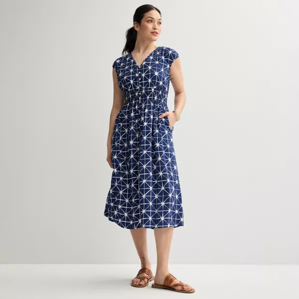 

Женское платье миди с застежкой на пуговицы и сборками Sonoma Goods For Life, цвет dark blue shibori