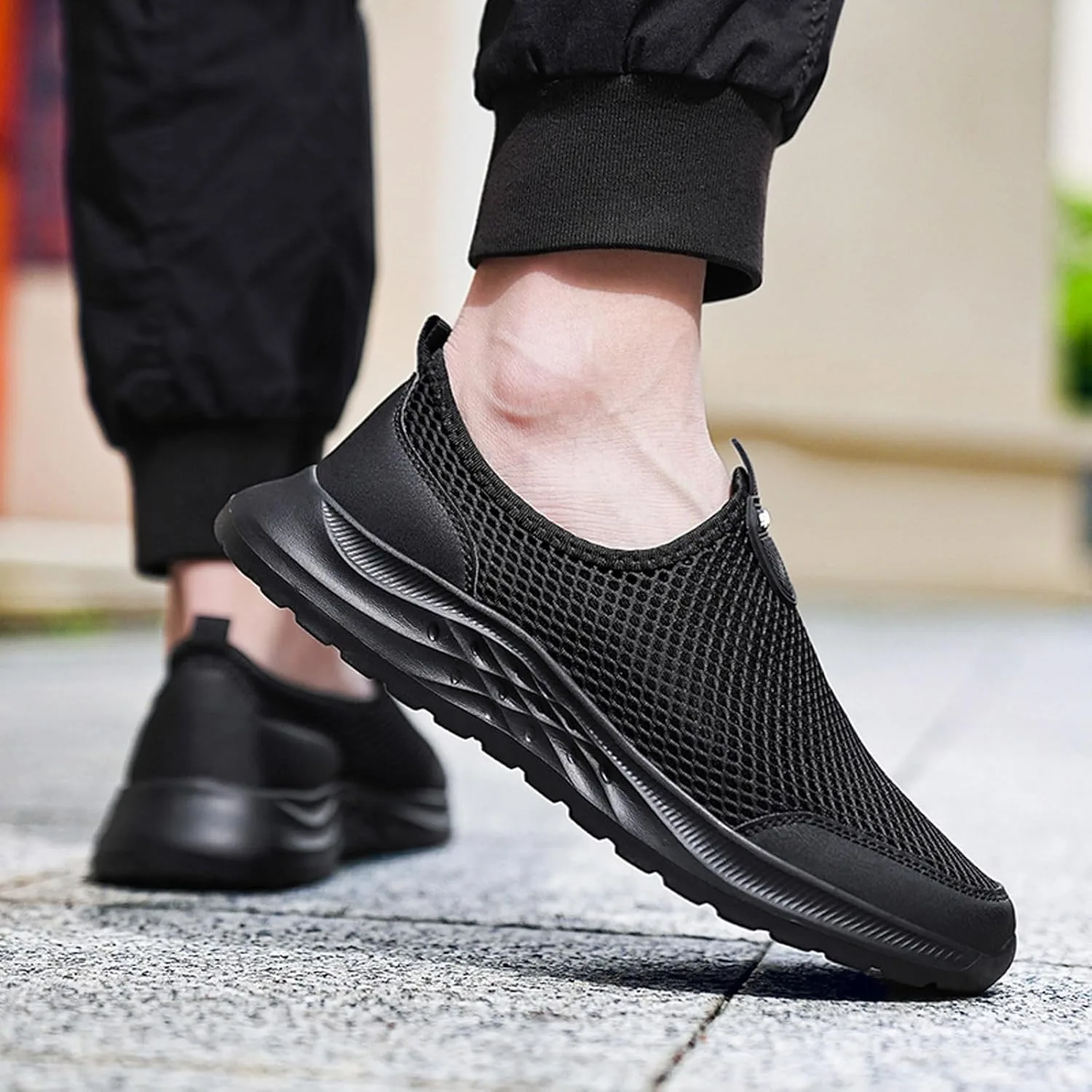 Кроссовки Generisch Herren Sommer Mesh Atmungsaktive Wanderschuhe Bequeme Wanderschuhe Outdoor Reiseschuhe Mode Lassige Sportschuhe, черный — фото 4