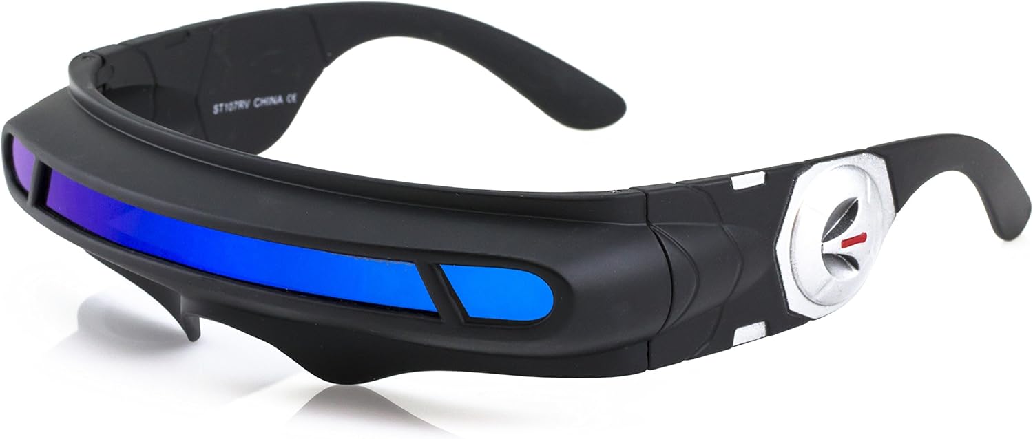 

FLAWLESS EYEWEAR Футуристические очки в стиле космического пришельца для вечеринки, щит циклопа, цветные зеркальные монолинзы, солнцезащитные очки-обтекатели 147 мм, Black/Blue Mirror