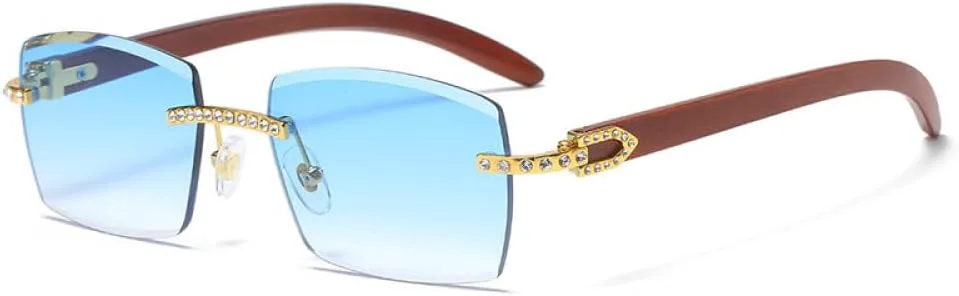 

Винтажные солнцезащитные очки со стразами для женщин, без оправы, квадратные, модные солнцезащитные очки для мужчин, стильные очки для покупок, UV400 MTZJH, Gold Blue