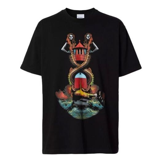 

Футболка men's ss21 printing cotton loose short sleeve black Burberry, черный