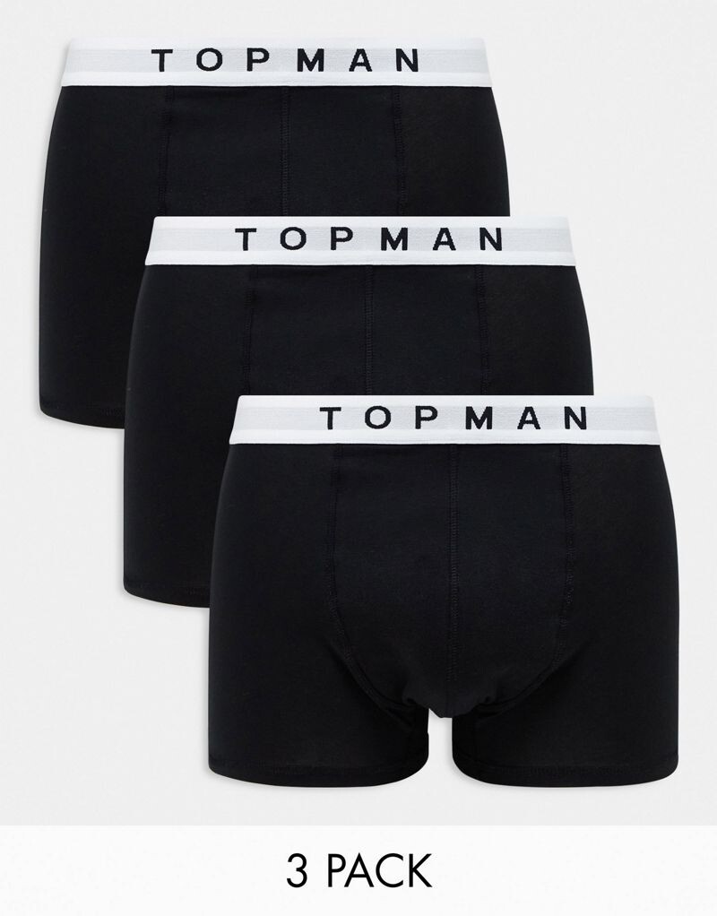 

Набор из 3 черных трусов с белым поясом от Topman