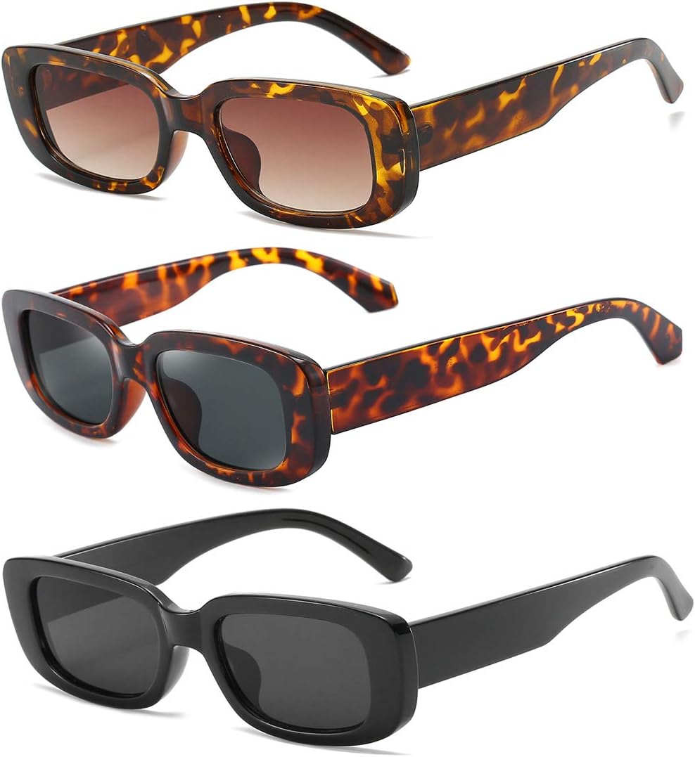 

Прямоугольные солнцезащитные очки Dollger для женщин и мужчин, модные ретро-очки с защитой от УФ-излучения UV 400 и квадратной оправой, Leopard Brown and Leopard Green and Black