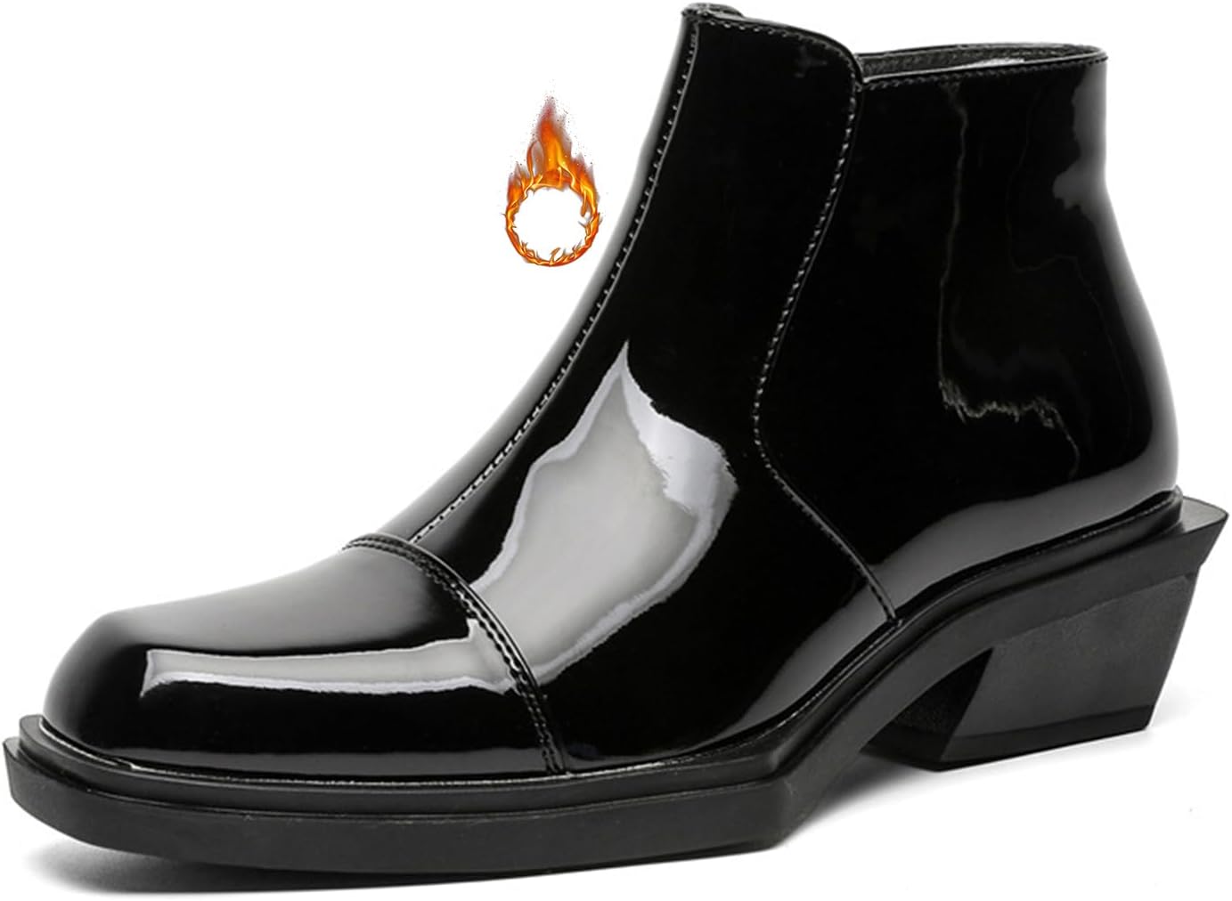 

Мужские ботинки челси из лаковой кожи на массивном каблуке с боковой молнией, квадратным носком, удобные деловые ботинки на щиколотку для вечера, свиданий и свадьбы Mikazonne, черный