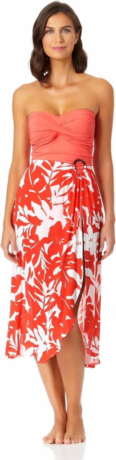 

Купальник Anne Cole Ring Sarong Skirt, цвет Coral Print