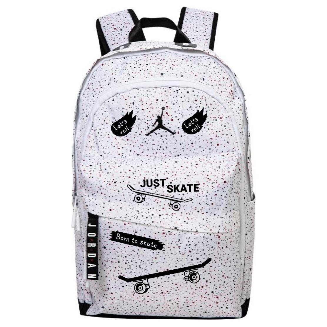 

Jordan Большой унисекс рюкзак из полиэстера белого цвета, Skateboard graffiti